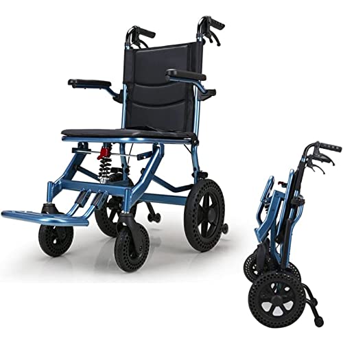 Silla De Ruedas De Viaje Portátil con Freno De Mano, Silla De Ruedas De Transporte Plegable, Silla De Ruedas Amortiguadora, Silla De Ruedas Ligera con Pedal Reversible Y Brazo De Vuelco