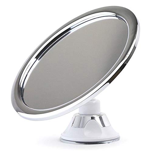 Domeilleur Espejo de ducha con ventosa, 360 grados, pequeño espejo de ducha sin vaho, de metal cromado, espejo de afeitado redondo para baño y ducha, color plateado
