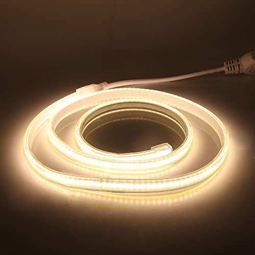 HEGEHE Alto Brillo Tira de LED COB 220V, 240 LED/m, IP65 Impermeable, Cada Corte de 10cm, Luz de Cuerda Flexible con Alimentación (Blanco Cálido, 50m)