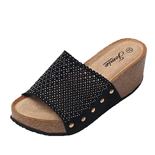 JOMIX Sandalias Mujer Verano Chanclas Mujer Sandalias Plataforma Mujer Comodas Sandalias de Pala con Cuña Playa Mar Piscina Transpirables Sandalias Elegantes, Negro, 40 EU