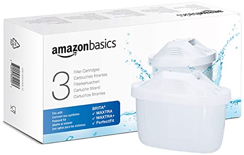 Amazon Basics Cartuchos de filtro de agua, Brita Maxtra+ Compatible | 3 unidades | para usar con jarras con filtro de agua Brita Maxtra/Maxtra+/PerfectFit o de Amazon Basics