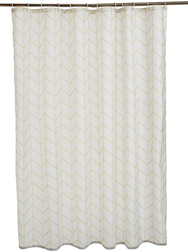 Amazon Basics - Cortina de ducha de tejido estampado (180 x 180 cm), diseño de espiga beige