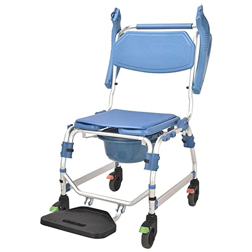 Silla de Ruedas de Ducha, baño móvil portátil con Acolchado 4 en 1 Silla de Asiento de Inodoro, para Personas Mayores discapacitadas,Azul