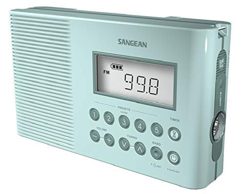 Sangean H201 Radio de ducha portátil AM/FM/alarma de clima digital sintonización, resistente al agua, color turquesa
