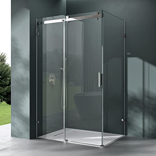 Mai & Mai Mampara de ducha esquinera 75x105x195cm cabina de ducha de vidrio de seguridad transparente con nano revestimiento, montaje: entrada derecha o izquierda R17-2