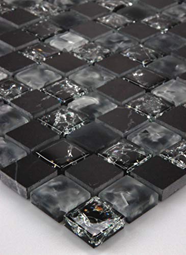 1 tapete azulejos de mosaico de vidrio mosaico efecto Negro Gris Beige 30x30 cristales rotos