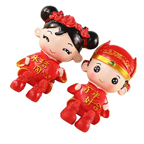 HUANGXING - 2 unids chino boda pareja figurines flor muchacha muchacho sosteniendo el corazón Pareja escultura romántico amoroso esposo esposa estatua para aniversario ducha nupcial compromiso decorac