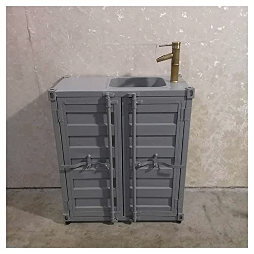 Mueble Lavabo con pie Estilo Industrial, Barra lavamanos de Pedestal Creativo Antiguo, Fregadero De baño Hecho A Mano Hierro Forjado con Grifo de Agua fría y Caliente(Color:Gris Oscuro)