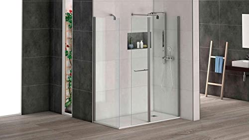 Mampara de ducha puerta abatible para acoplar a panel fijo con cristal transparente templado de seguridad de 6mm modelo Bricodomo Cadiz ANCHO 40