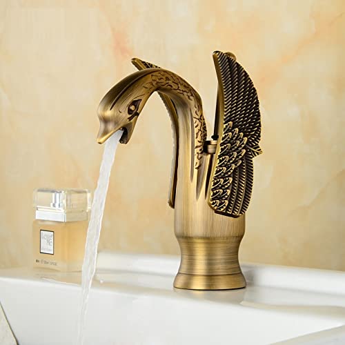 Grifo de oro europeo Grifo de lavabo de color antiguo Caliente y frío Grifo de cisne de lavabo de cobre completo de cobre, enano antiguo