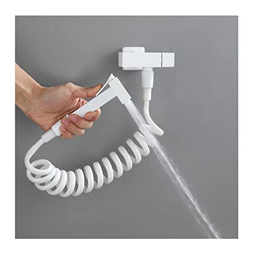 HAUSELIEBE Bidet Portatil Duchas Higienicas para WC Manguera, Montaje En La Pared Fría Y Caliente Agua Pulverizador De Bidé De Mano Manguera con Resorte, Acabado Blanco