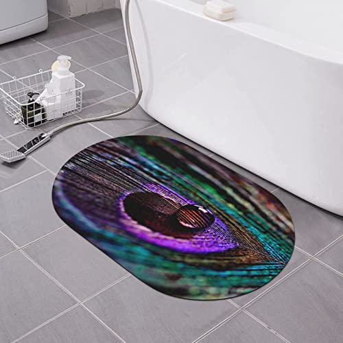 Tapete de baño con estampado de plumas de pavo real, antideslizante, tapete de ducha de tierra de diatomeas para bañera y baño, 15.7 x 23.6 pulgadas