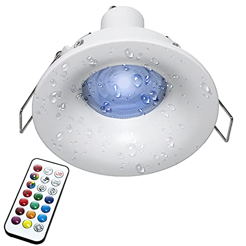 Planetitaly Foco LED cromoterapia IP65 lámpara GU10 6 W 230 V empotrado 7 cm RGB luz multicolor cabina ducha sauna (Tondo, RGBW+6000 K)