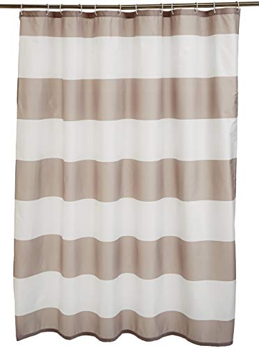 Amazon Basics - Cortinas de ducha de tela con ojales y anillas, 183 x 183 cm, rayas grises grandes