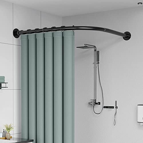 Barra de cortina de ducha ajustable curvada,Barra de cortina de ducha extensible acero inoxidable,barra de cortina de ducha en forma de L,para baño, armario, vent(Size:A 75-95cm x 75-95cm,Color:Negro)