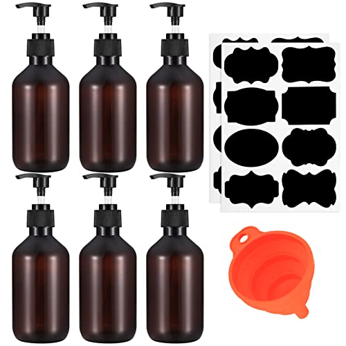 6 Piezas Botellas Dispensadoras de Jabón de Bombas, 300ml Botellas Dispensador de Champú Vacías Reutilizable para Loción, Gel de Ducha, Jabón de Manos, con Embudo, Etiqueta