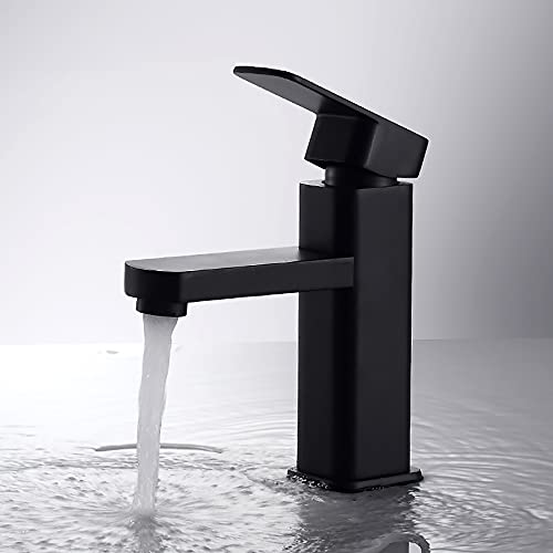 Grifo de lavabo de baja presión negro, grifo de lavabo de baño disponible con agua fría y caliente, grifo de de una manija de acero inoxidable 304, diámetro interno de 32 mm a 42 mm