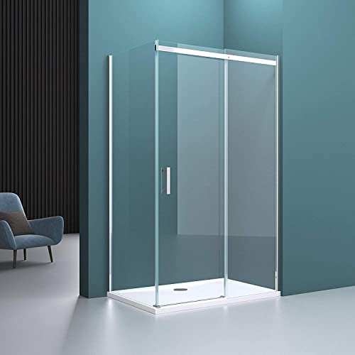 Mai & Mai Cabina de ducha con puerta corredera 100x120cm Mampara de ducha de vidrio de seguridad transparente con nano revestimiento, entrada: derecha R18K