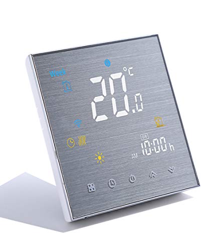 Qiumi Termostato WiFi Termostato de Agua programable de WiFi Pantalla LCD El Controlador de Temperatura Funciona con Amazon Alexa Google Home 5A 220V, Innovación Panel Cepillado(Brillo Ajustable)
