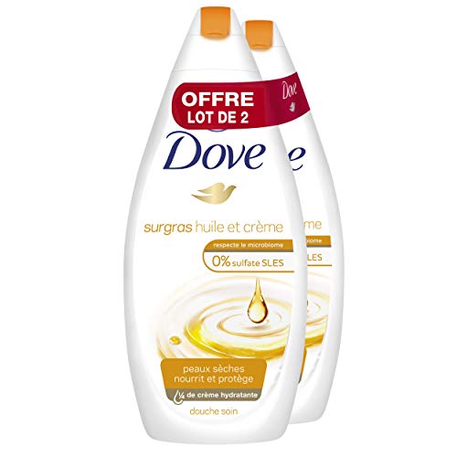 Dove Gel Douche Surgras Sans Sulfates, Huile et Crème pour Peaux Sèches (Lot de 2x750 ml)