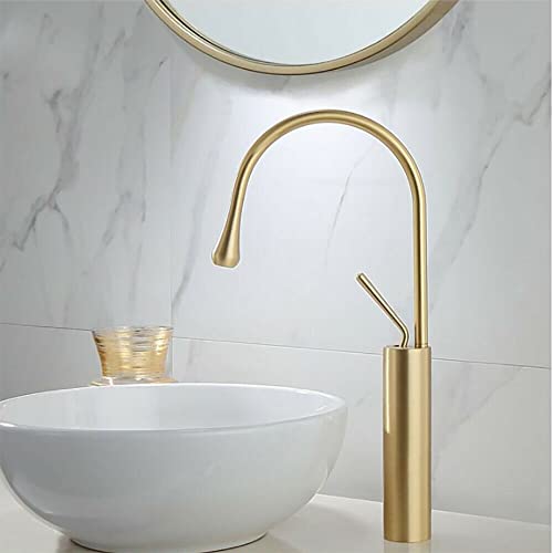 Grifo mezclador de latón dorado para lavabo (360°, giratorio 360°, monomando, monomando para lavabo)