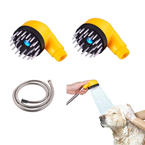 Kit de lavado de perro para la ducha,Tianher 2 piezas Spray de baño para Mascotas con manguera de acero inoxidable para Cepillo Suave Limpieza Masaje Aseo depurador