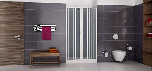 Mampara de ducha extensible de PVC en un lado dos puertas apertura central 110/120 cm