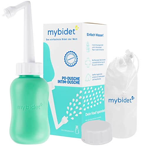 El original bidet portátil para wc MYBIDET 3.0 botella peri con bolsa de viaje, ducha íntima como bidet de viaje portátil para limpieza intima con agua, botella perineal