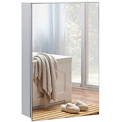 kleankin Armario de Baño con Espejo Armario de Pared Mueble Colgante para Baño con Puerta y 3 Estantes de Almacenamiento para Ducha Aseo 39x12x60 cm Plata