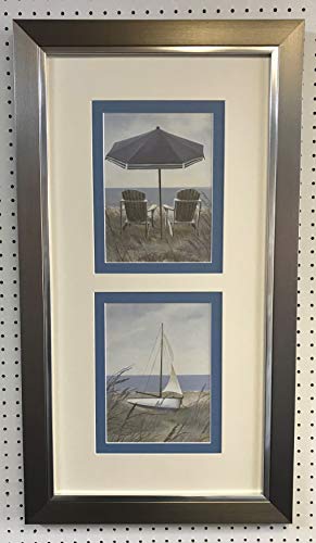 Modec Pictures Tide Coming in/out. Marco de estaño Moderno con impresión de Playa de Doble Apariencia, Azul, 38 cm x 68 cm