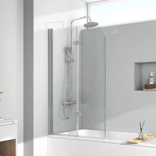 EMKE 110 x 140 cm, mampara de ducha para bañera plegable, accesorio de bañera, revestimiento de fácil limpieza