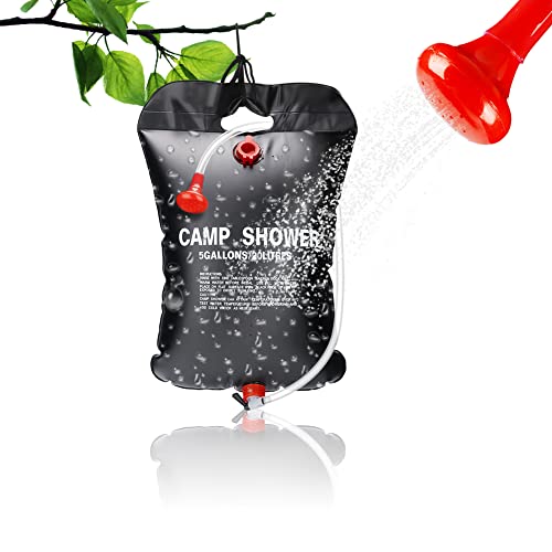 Umllpet Bolsa de Ducha Solar de 20 litros, Ducha Solar para Camping Bolsa Plegable para Ducha Portátil Bolsa de Agua Caliente para Camping, Senderismo, Escalada, Jardín Ducha con Manguera y Cabezal