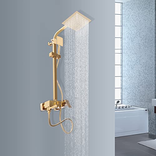 Sistema de ducha de lluvia juego de ducha de masaje panel de ducha con ducha de mano grifo de ducha dorado barra de ducha 3 funciones juego de ducha empotrado en pared juego de ducha mezclador