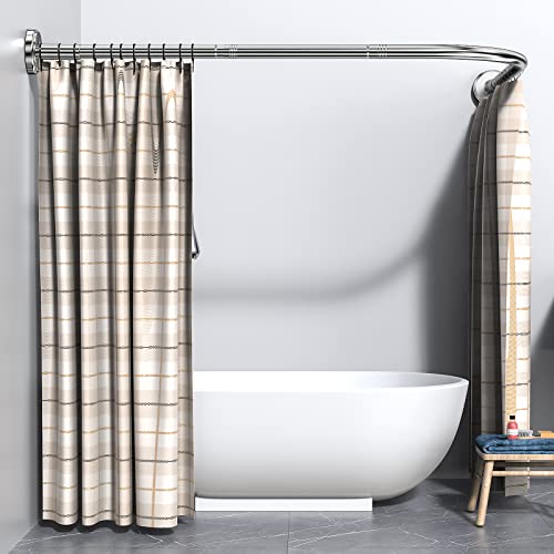 Barra de cortina de ducha en forma de L,barra de ducha de acero inoxidable para cortina de ducha con 24 anillos,barras de ángulo de cortina de ducha, barras de ducha de 75-120 cm,para baño