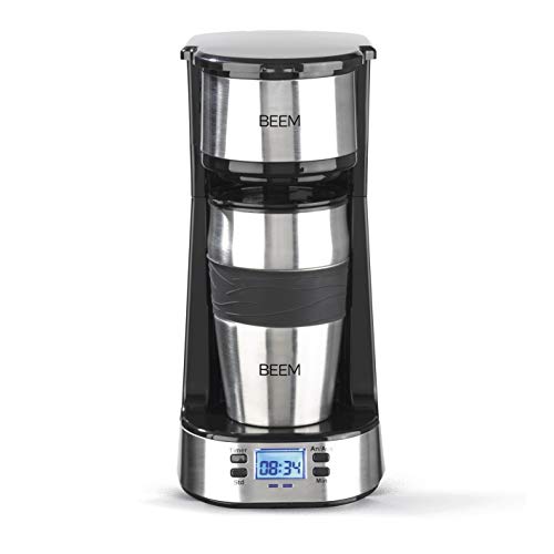 BEEM THERMO 2 GO Cafetera de filtro individual con taza térmica | Incluye taza de café de 0,4 l para llevar | Con temporizador de 24 horas para una taza de café caliente sin esperar | 750 W