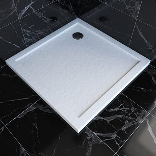 Plato de ducha cuadrado extra plano de acrílico reforzado blanco acabado piedra – 90 x 90 cm