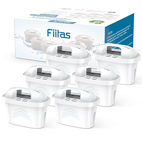Cartucho de filtro Fiitas para Brita Maxtra Plus Compatible con Brita Marella/Style/Aluna Jarra para reducir la cal, el cloro y el plomo (Pack de 6)