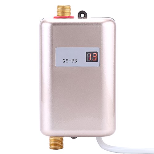 Calentador de agua instantáneo electrónico de 220V y 3400W, minicalentador de agua instantáneo eléctrico sin tanque para baño, cocina, lavado (dorado)
