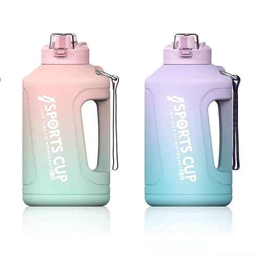 Bagnu - Botella de Agua 1,5 litros - Botella Deportiva con Tapa Abatible Ideal para Gimnasio - Botella Agua Grande con Asa - Cantimplora Deporte 1,5L - Color Rosa y Verde -