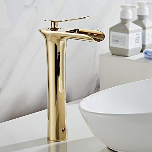 AIMADI Grifo Lavabo Grifo Baño Grifo de Lavabo Alto Mezclador Monomando Baño Grifo Baño Grifo Alto Baño Grifos Lavabos Altos Modernos Dorado