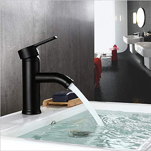 WANDOM Grifo de lavabo sobre encimera de acero inoxidable negro Grifo de baño de estilo europeo Lavabo debajo del lavabo Grifo de agua fría y caliente-A