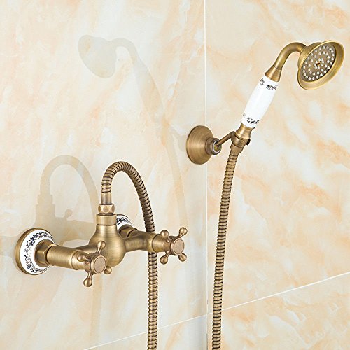 Cobre antiguo retro estilo europeo ducha de lluvia conjunto ducha baño azul y blanco ducha de porcelana