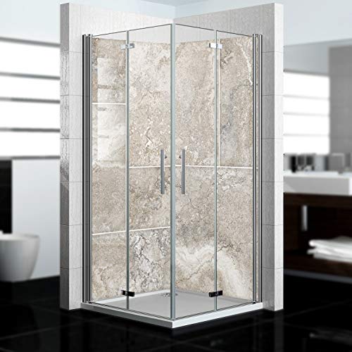 Dedeco - Panel de ducha de esquina de aluminio con diseño piedra V5, lacado UV mate, 2 x 90 x 200 cm, perfecto como pared posterior de baño para reemplazo de azulejos, apto para muchos baños