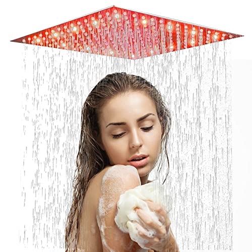 JunSheng Alcachofa de ducha LED de 40 x 40 cm, gran alcachofa cuadrada para ducha de lluvia ultrafina, 304, acero inoxidable de alta presión, níquel cepillado
