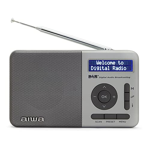 Aiwa RD-40DAB/SL: Radio Portátil Digital Recargable (Dab/Dab+/FM,Altavoz Incorporado, 100 presintonías, Pantalla Dot Matrix, Toma de Auriculares, Doble Alarma, Batería Recargable). Color: Plata.