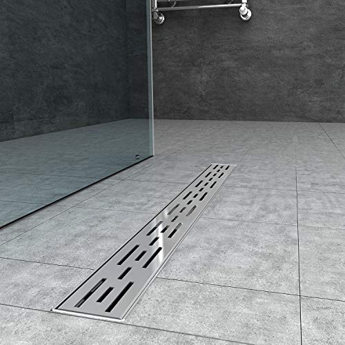 Aica Sanitarios Canaleta de ducha de acero inoxidable Desagüe de ducha para cuarto de baño, Canal de drenaje con sifón antiolor y el filtro de pelo (120cm)