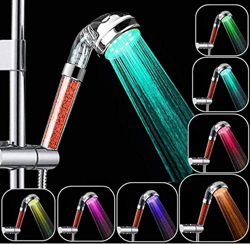 Jopee Stone Ionic - Cabezal de ducha con LED 7 cambiantes de color, filtro de ducha de alta presión, 30% ahorro de agua, rociador de ducha con mango filtrado iónico negativo (rojo)