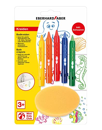 Eberhard Faber 524105 - Tiza de baño para pintar en azulejos y espejos, juego de 5 con esponja, de color