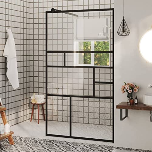 Muro de ducha con cristal transparente ESG 90x195 cm Negro-Color: transparente y negro-Material: ESG (vidrio de seguridad de una sola capa) con serigrafía negra, aluminio