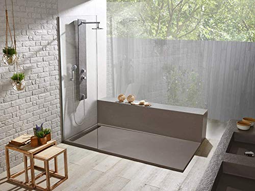 Plato de ducha 80 x 120 Duo Slate, color Fango, efecto pizarra natural, 3 cm de altura, desagüe incluido Viega